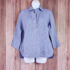 NWT Hinson Wu Womens Size 2 Aileen 3/4 Sleeve Luxe Linen Top Tunic Shirt Indigo